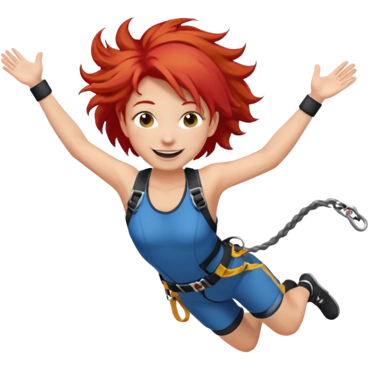 bungee jumping face only with hair flying red hair emoji