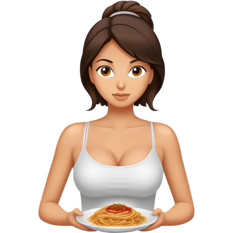 Brunette woman with 32g breasts wearing tank too with spaghetti straps emoji