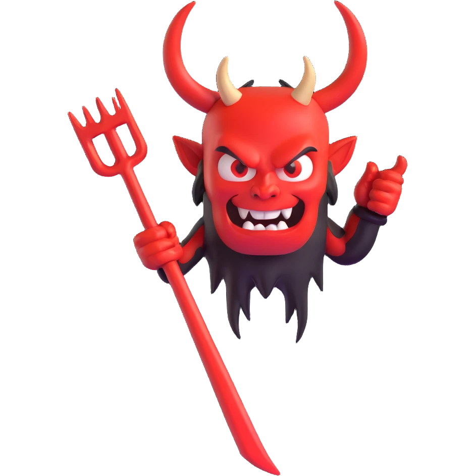 Add a shiny 3D devil pitchfork in the same microsoft style 3d fluent emoji style, matching the existing style and keeping the background transparent. emoji
