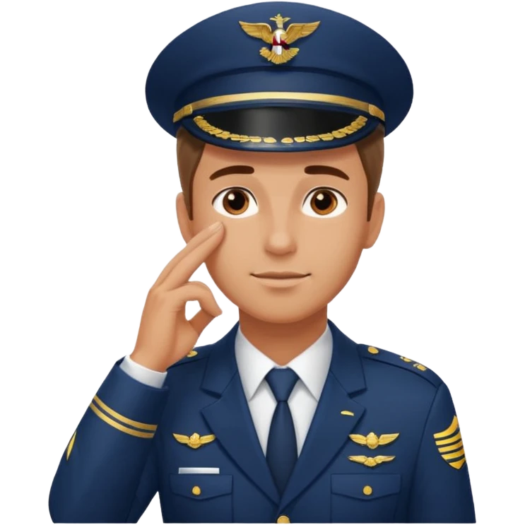 Un piloto de linea aérea con la mano en la frente con la pose firme emoji