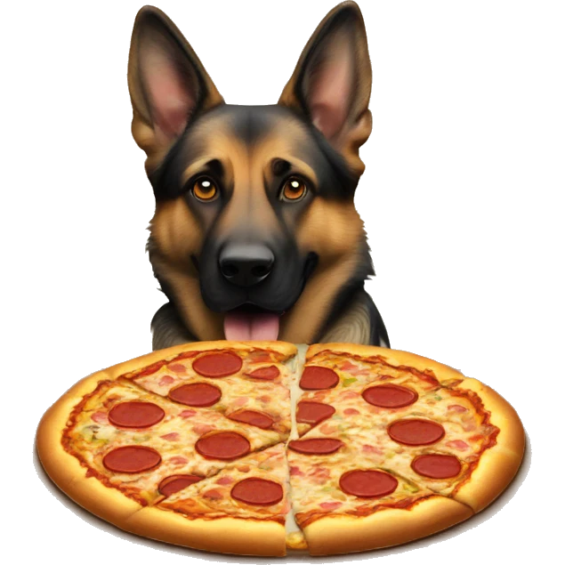 german sheperd eating pizza on a table  emoji