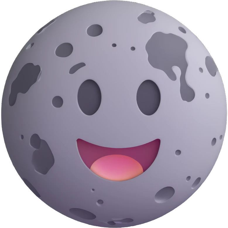 planet emoji, round, rocky gray, covered in pitted marks and rough patches emoji