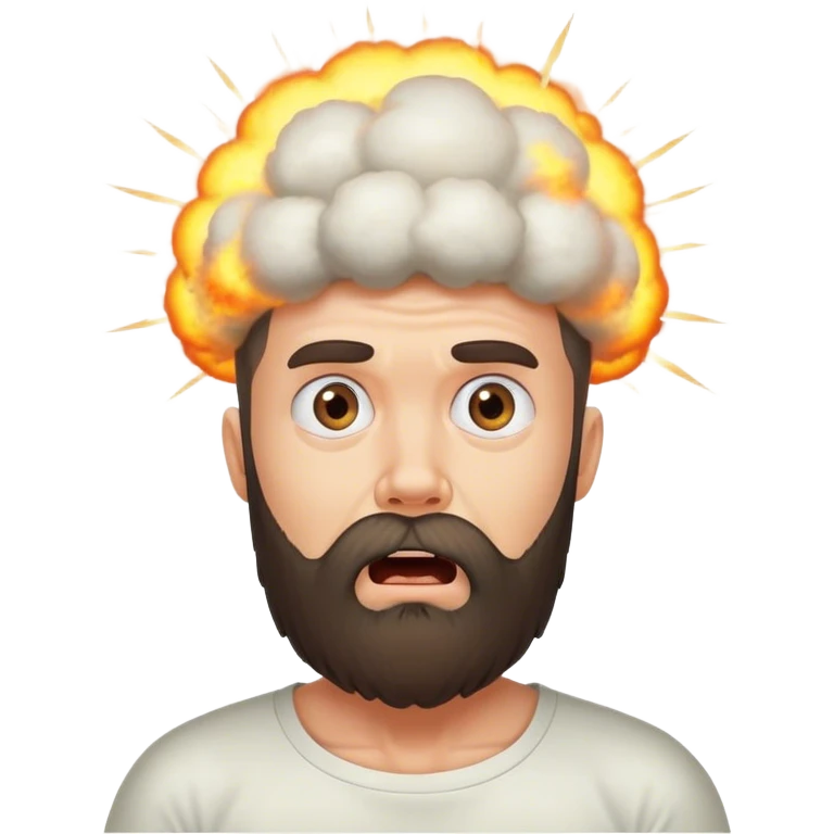 Surprised bearded man with nuclear explosion coming from head emoji