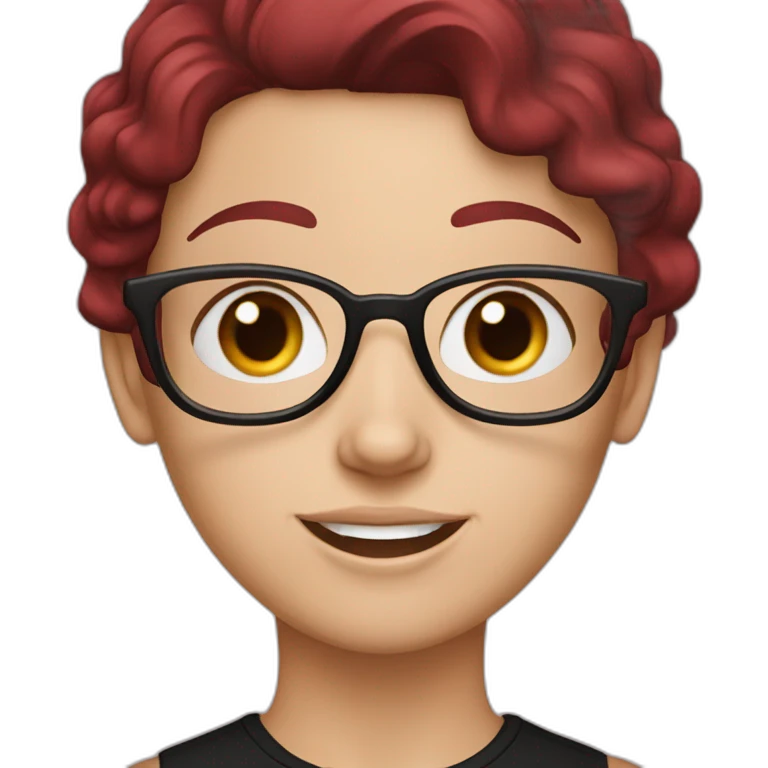 a white girl with burgundy hair in a black T-shirt emoji