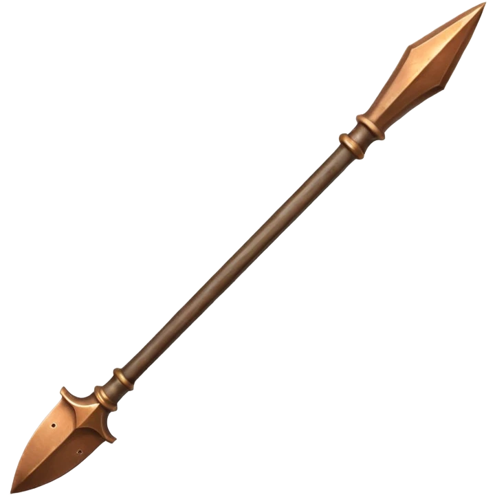 bronze spear with wooden handle and single bronze spearhead, metallic and worn emoji