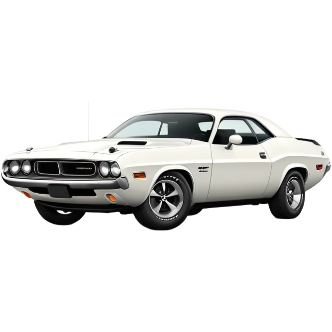 Sleek white 1971 Dodge Challenger, simplified design, complete white color scheme, slight angle showing front and side, detailed but minimalist, iOS emoji style emoji