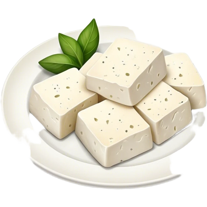 Feta Cheese Cinematic Realistic Feta Cheese Dish Emoji, depicted as slices of tangy, creamy feta cheese served on a plate, rendered with crisp textures and soft, natural lighting. emoji