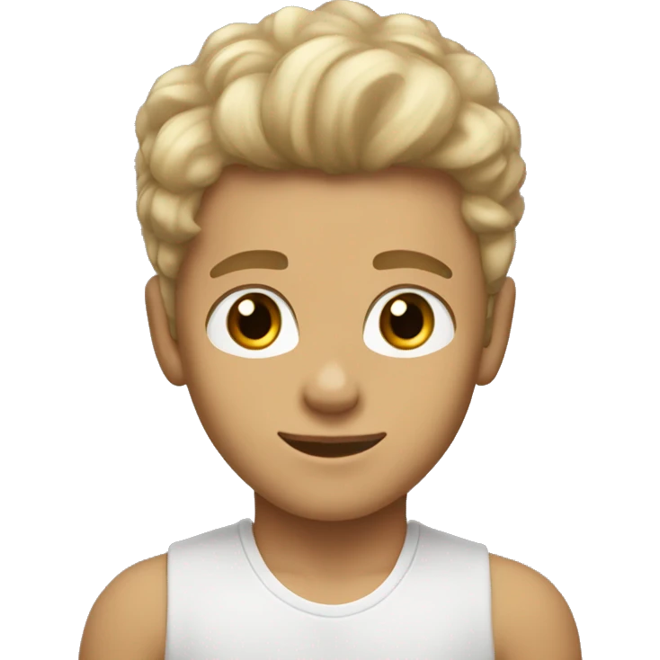 Young blonde boy with a whitish bronze tan and a low taper burst fade fluffy hair  and brown eyes  emoji