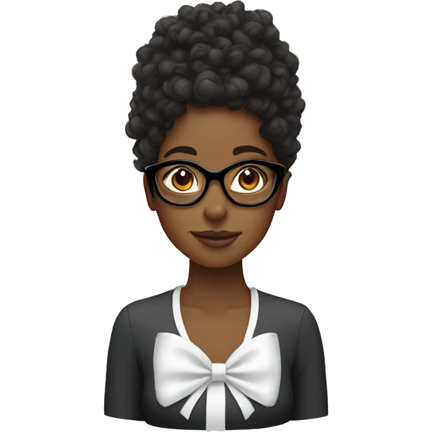 Black women with curly hair and glasses with a pretty white bow emoji