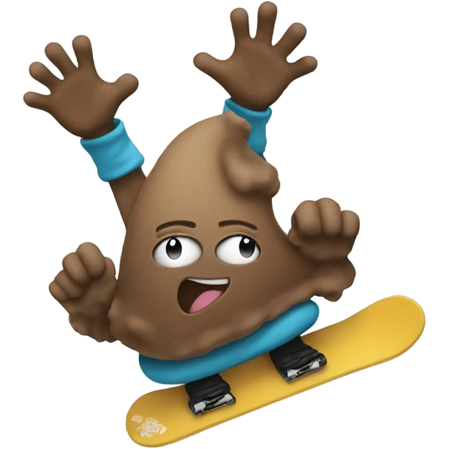Poop emoji with arms on a snowboard  emoji
