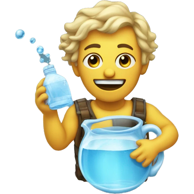 aquarius-transformed emoji with a flying jug of water emoji