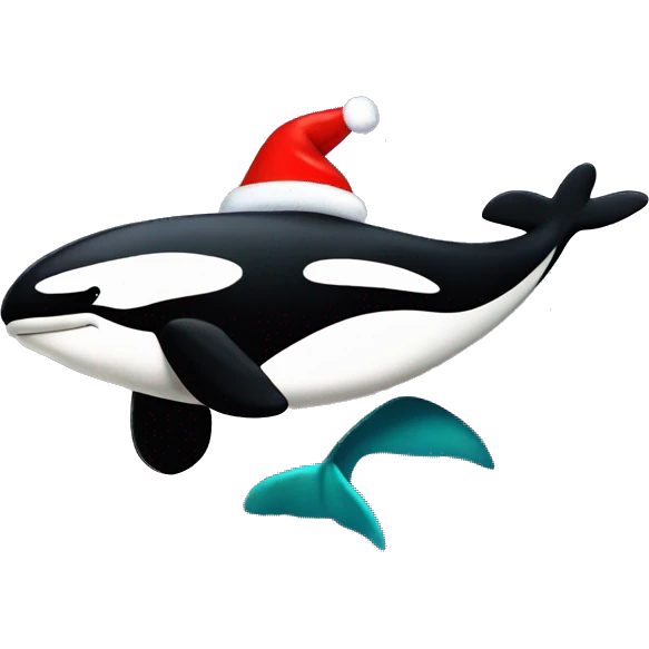 Orca with Christmas hat and a scarf swimming emoji