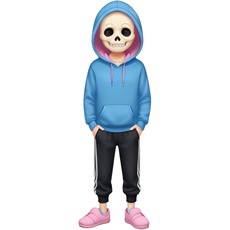 Sans The Skeleton, Blue Hoodie, Grin, Pink Slippers, Black Jogging Pants emoji