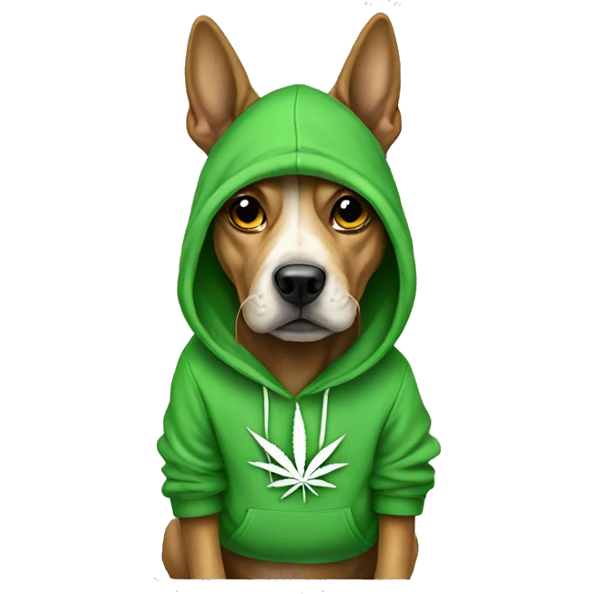 Dog wearing a hoodie with cannabis leaf pattern  emoji