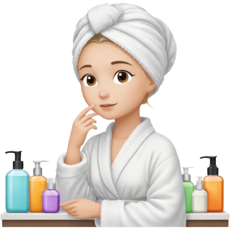 girls side profile  in robe and her hair in a towel with skin care on  emoji