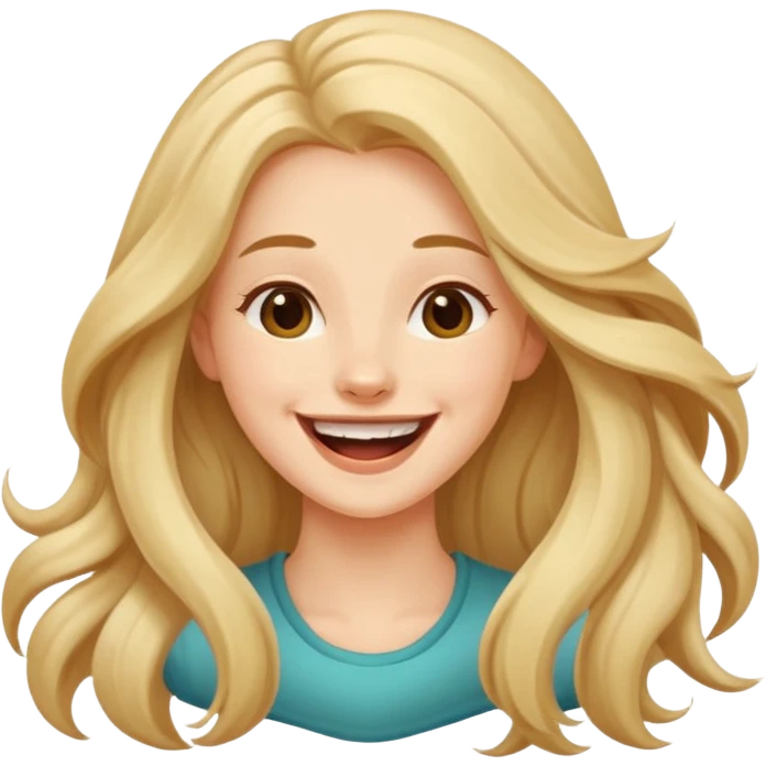 Young woman cheerfully laughing  beautifully long hair , cartoon style  emoji