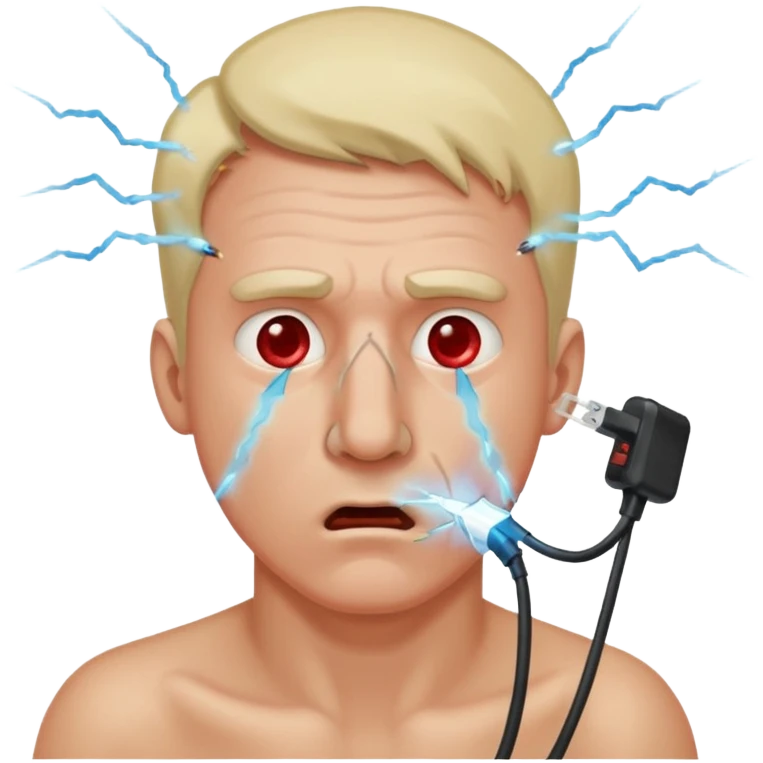 Man being zapped after plugging internet cable into his nose emoji