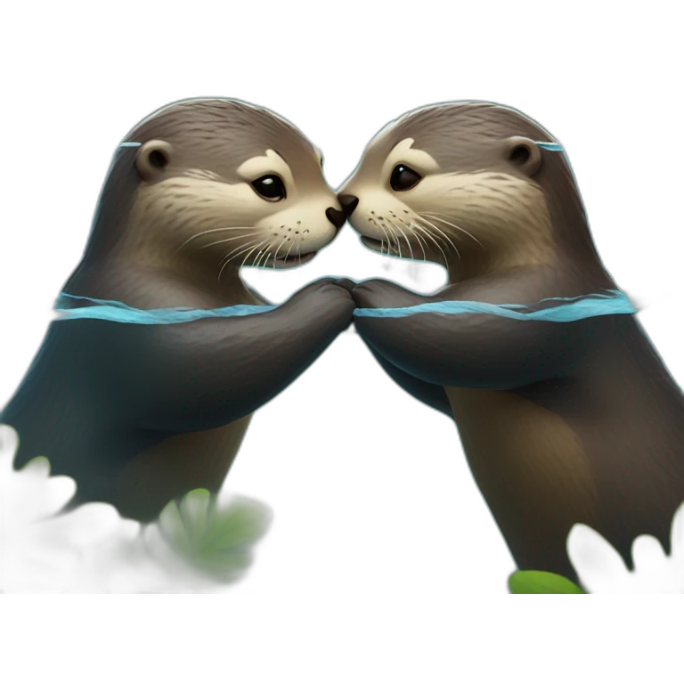 two otters holding hands in the water between them emoji