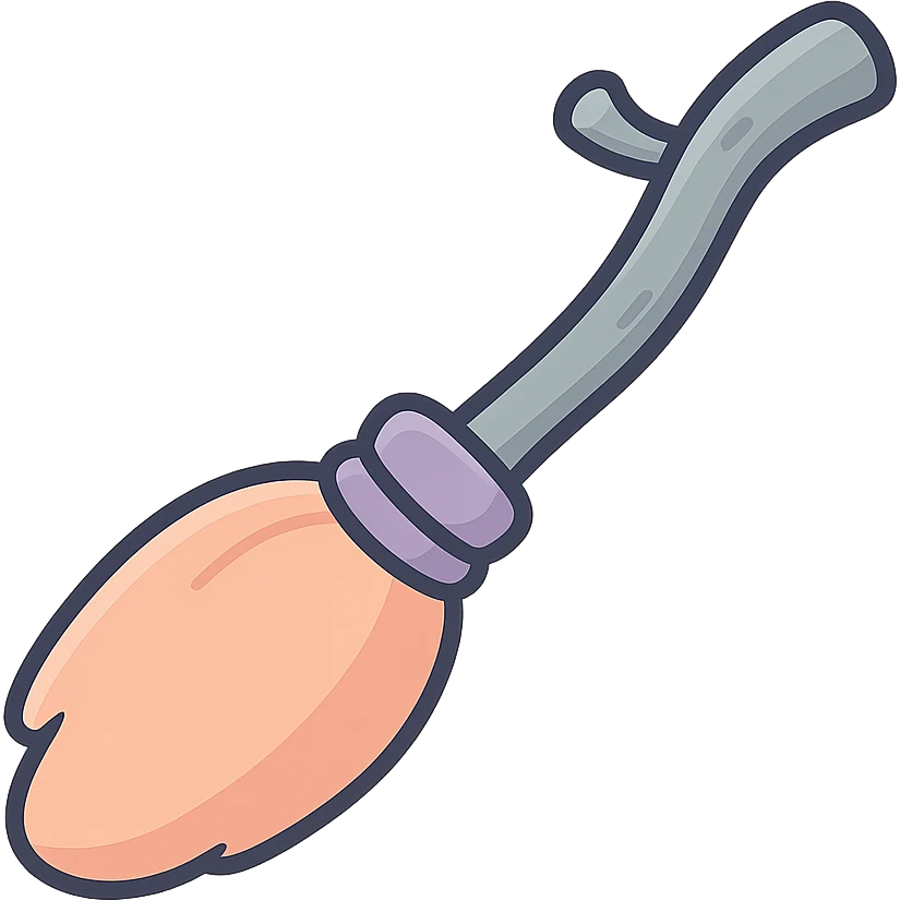 A witch's broom like the reference, but the broom part (twigs) is solid without rough division into sections, volumetric with detailed shadows and highlights, detailed texture of the handle and broom, icon-color-outlined style with thin clean contours, soft rounded shapes, pastel palette #98B5BC, #B5B3C1, #C9A3C9, #E4C0CA, #F7DCD1, #F7C0AA, modern Japanese pop art and sticker aesthetics, soft lighting, transparent background. emoji