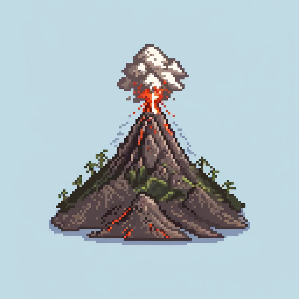Volcanic island with multiple erupting peaks and ash clouds emoji