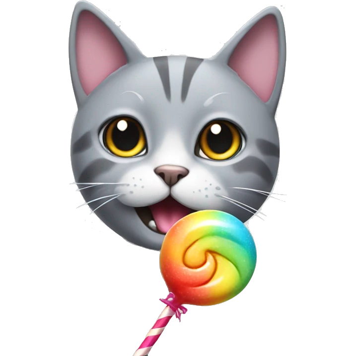 Gray Cat with rainbow lolipop emoji