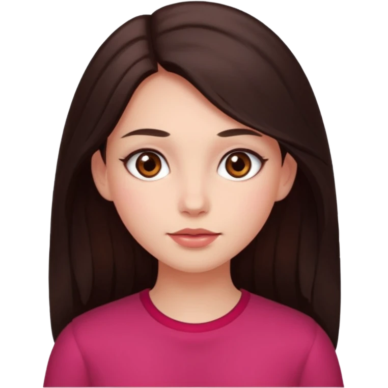 An emoji featuring a girl with dark brown long hair, brown eyes, light pinkish skin, red cheeks emoji
