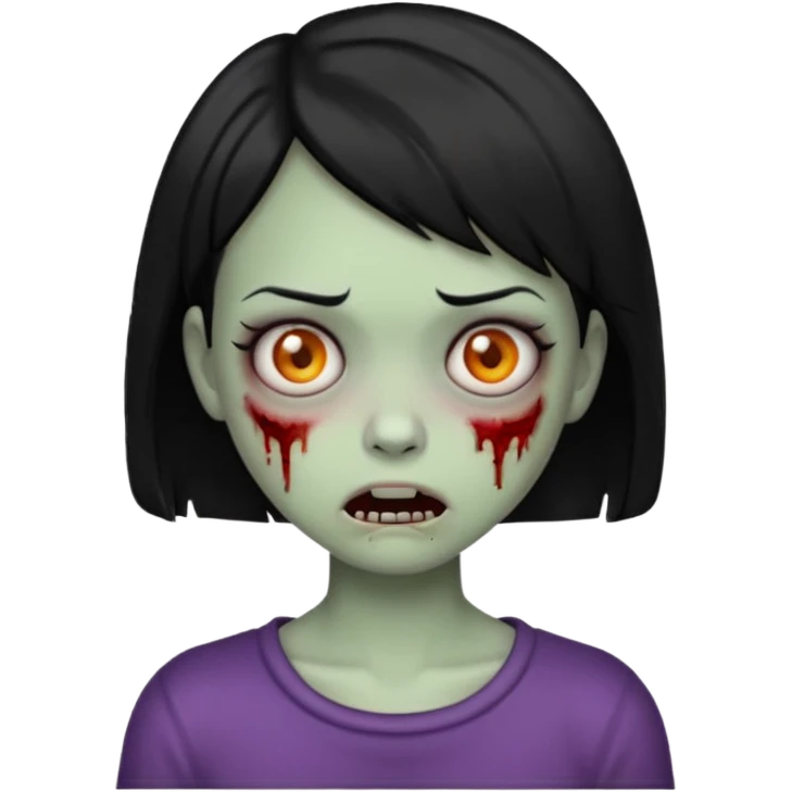 Emoji zombie girl com cabelo preto curto com uma expressão normal emoji