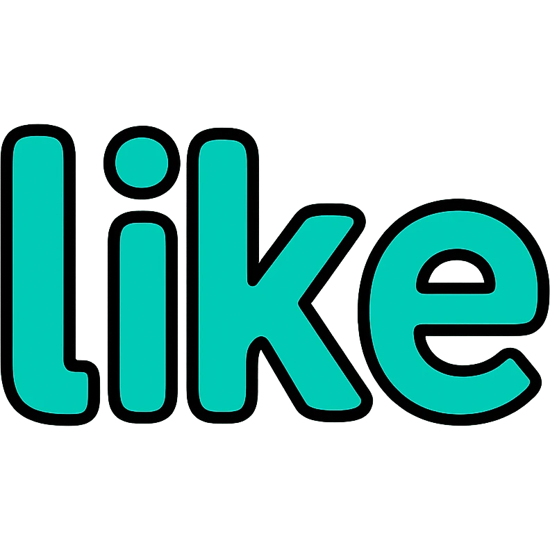 the word 'like' in turquoise, playful rounded font, white background emoji