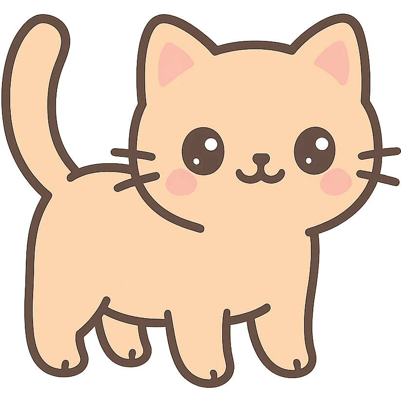 kot, standing, tail up, friendly expression emoji
