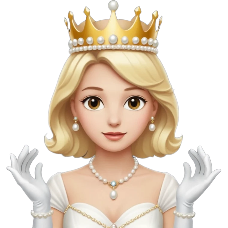 Blonde Elegant blonde princess with white gloves and pearl necklace, wearing crown.
 emoji