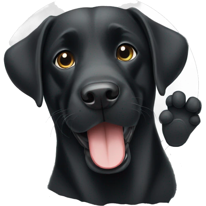 a black labrador, waving with one paw, comicstyle emoji