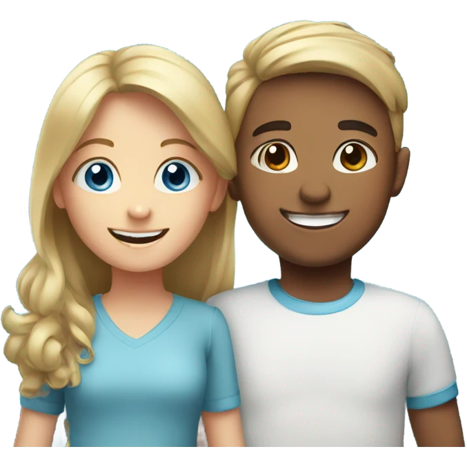 happy girl and boy indoors, girl blue eyes  emoji