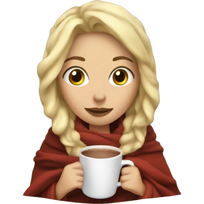 Blonde woman in blanket drinking hot chocolate  emoji