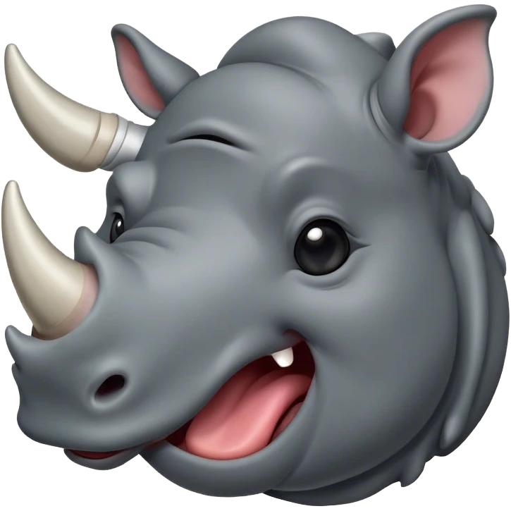 Cinematic Cute Yawning Rhinoceros Portrait Emoji, Head tilted slightly with a dramatic, wide-open yawn, showcasing a soft, textured slate-gray hide with a slightly drooping horn and eyes barely open in drowsy contentment, Simplified yet irresistibly adorable features, highly detailed, glowing with a soft, cozy glow, high shine, relaxed yet expressive, stylized with a touch of rugged whimsy, bright and endearing, soft glowing outline, capturing the essence of a sleepy yet affectionate rhinoceros, so drowsy it feels like it could stretch out of the screen and curl up for a nap! emoji