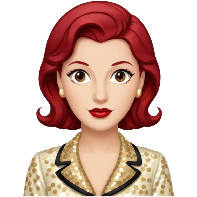 LaVerne Andrews from The Andrews Sisters with dark red hair, cream sequin outfit emoji