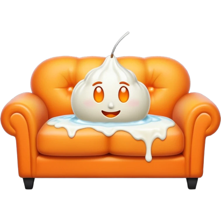 White cream drenched on a peach on a black couch emoji