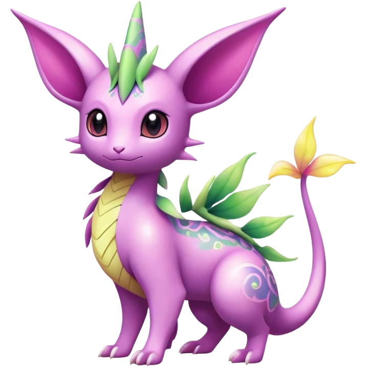 Shiny Exotic Cute Adorable Majestic Ethereal Sparkly Flygon-Espeon-Meganium-Shaymin-Hybrid-Creature with pattern-markings emoji