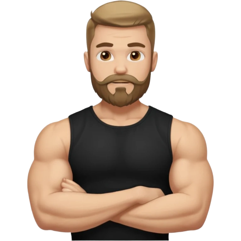generate an ios genmoji of a fair guy wearing a sleevless black tshirt with big biceps and a goatee beard emoji