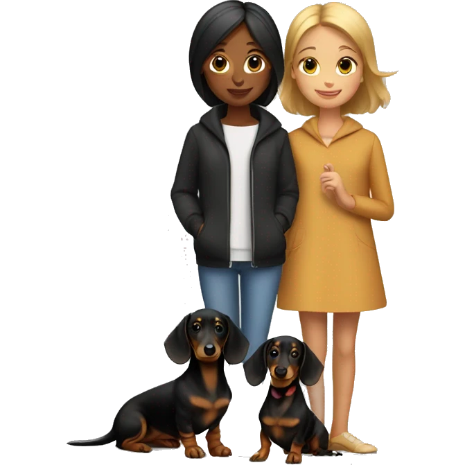 2 girls with black and tan dachshund emoji