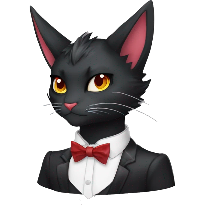 cool edgy elegant beautiful black punk red ethereal fantasy nargacuga-bat-cat-Fakemon collar harness bow tie full body emoji