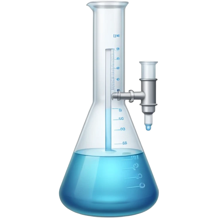 big glass beaker with liquid, mechanical stirrer, inlet and outlet tubes emoji