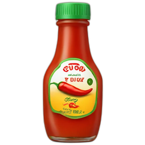 Bottle of hot sauce with picture of a red chili on the front emoji