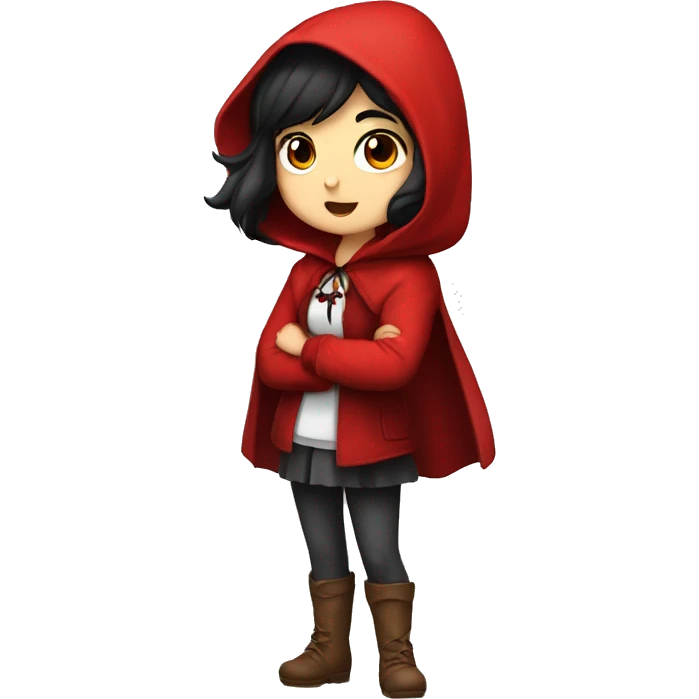 Little Red Riding Hood looks straight with black hair full body pose non-chibi emoji