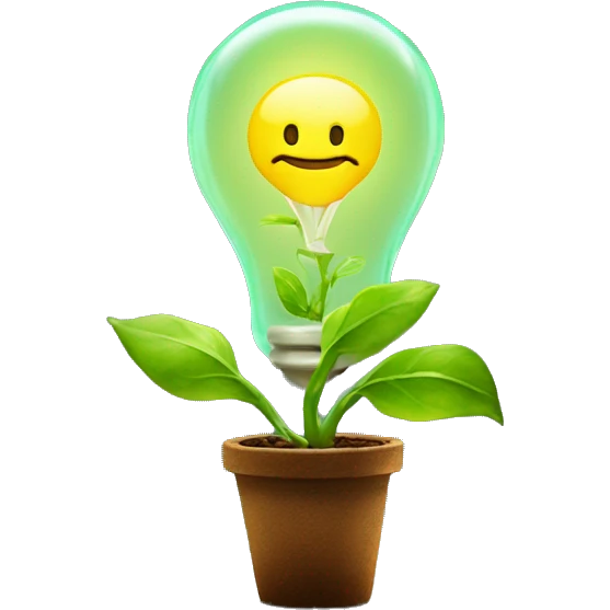a plant sprout inside a yellow glowing idea lightbulb emoji
