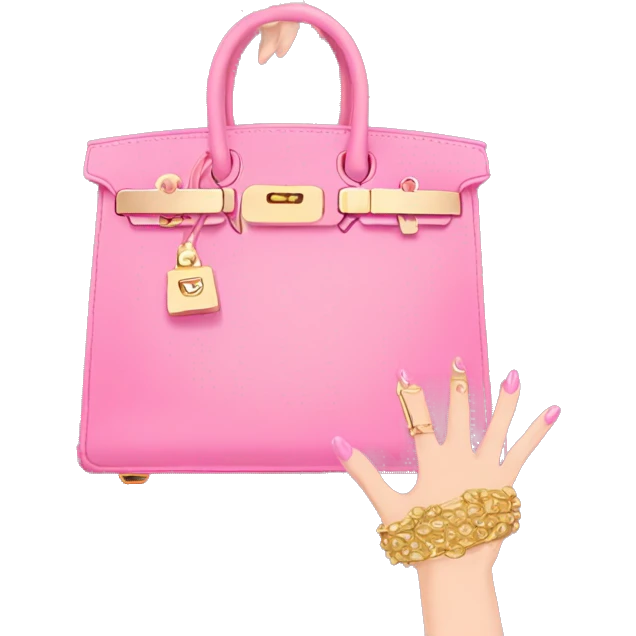 hand with gold nails holding pink birkin bag emoji