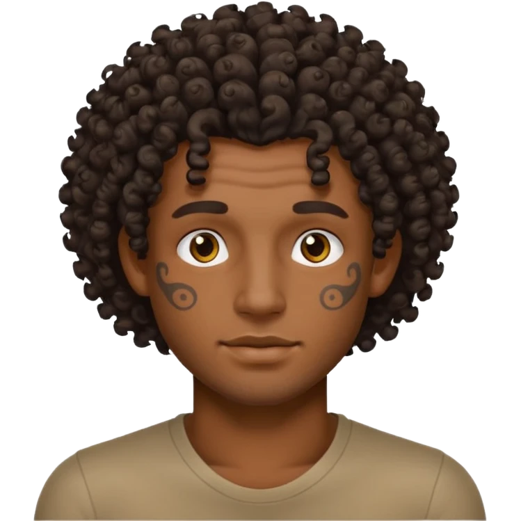 curley hair tattoo male, full on face. emoji