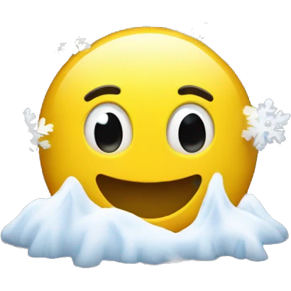 A yellow iPhone emoji smiling with snow flakes falling around him emoji