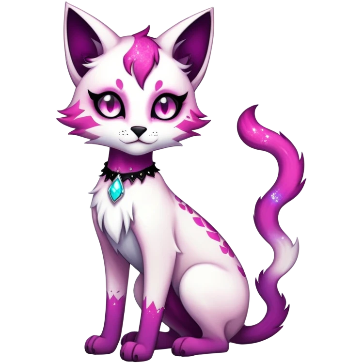 Vibrant dark edgy gothic Falvie-Fionbri-creature-sparkle-feline-fursona, full body emoji