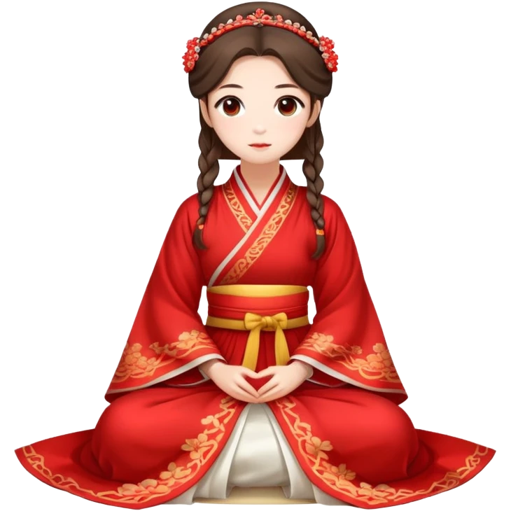 Beautiful girl wearing red Hanfu wedding dress sitting emoji
