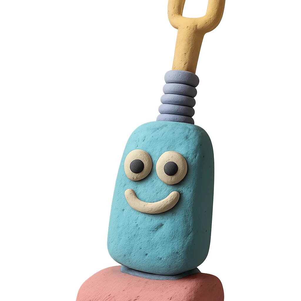 upright vacuum with playful expression in claymation style with pastel colors emoji